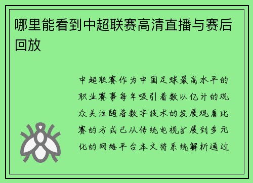哪里能看到中超联赛高清直播与赛后回放